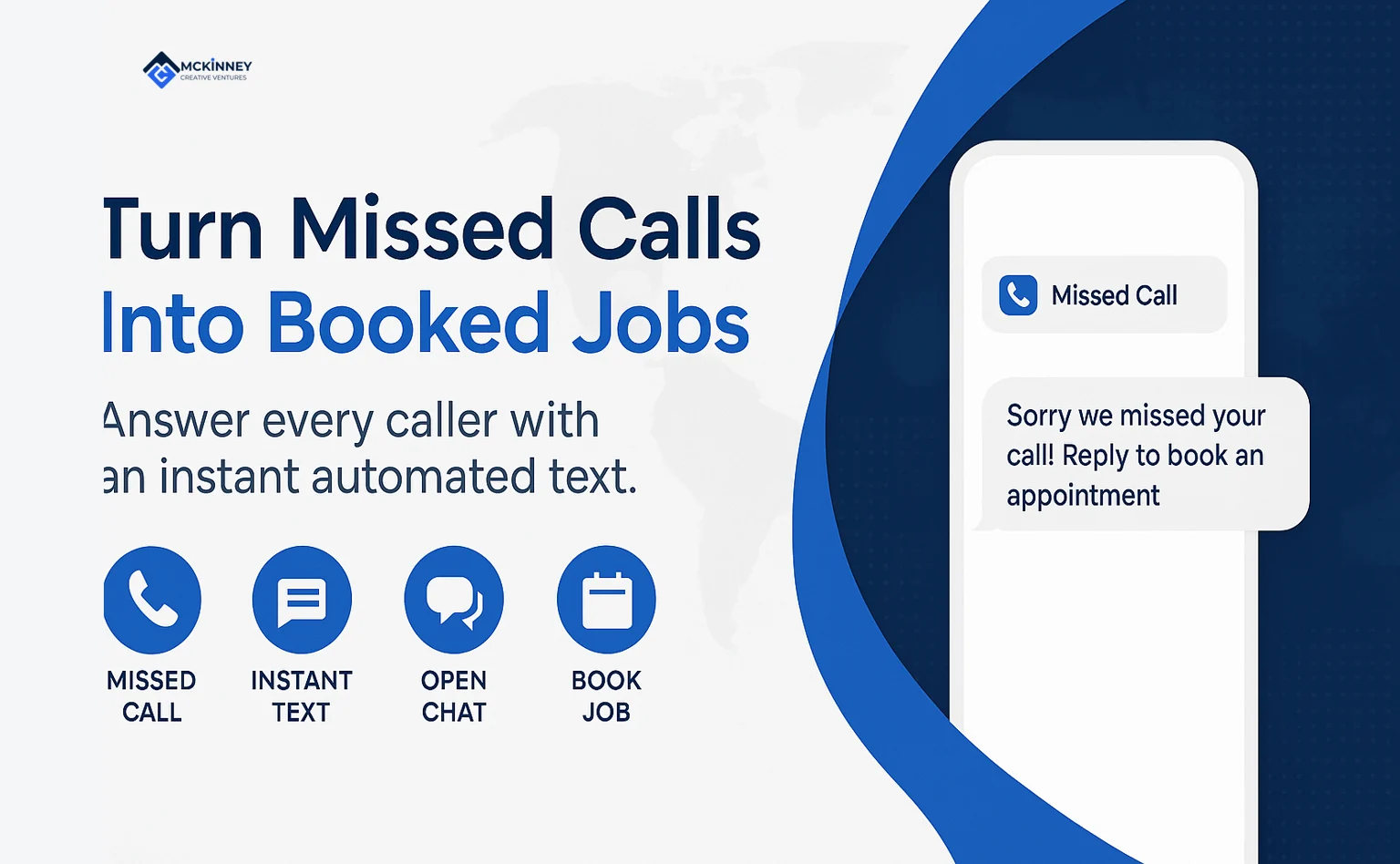 A service business owner's phone showing an automated missed-call text-back reply to a caller