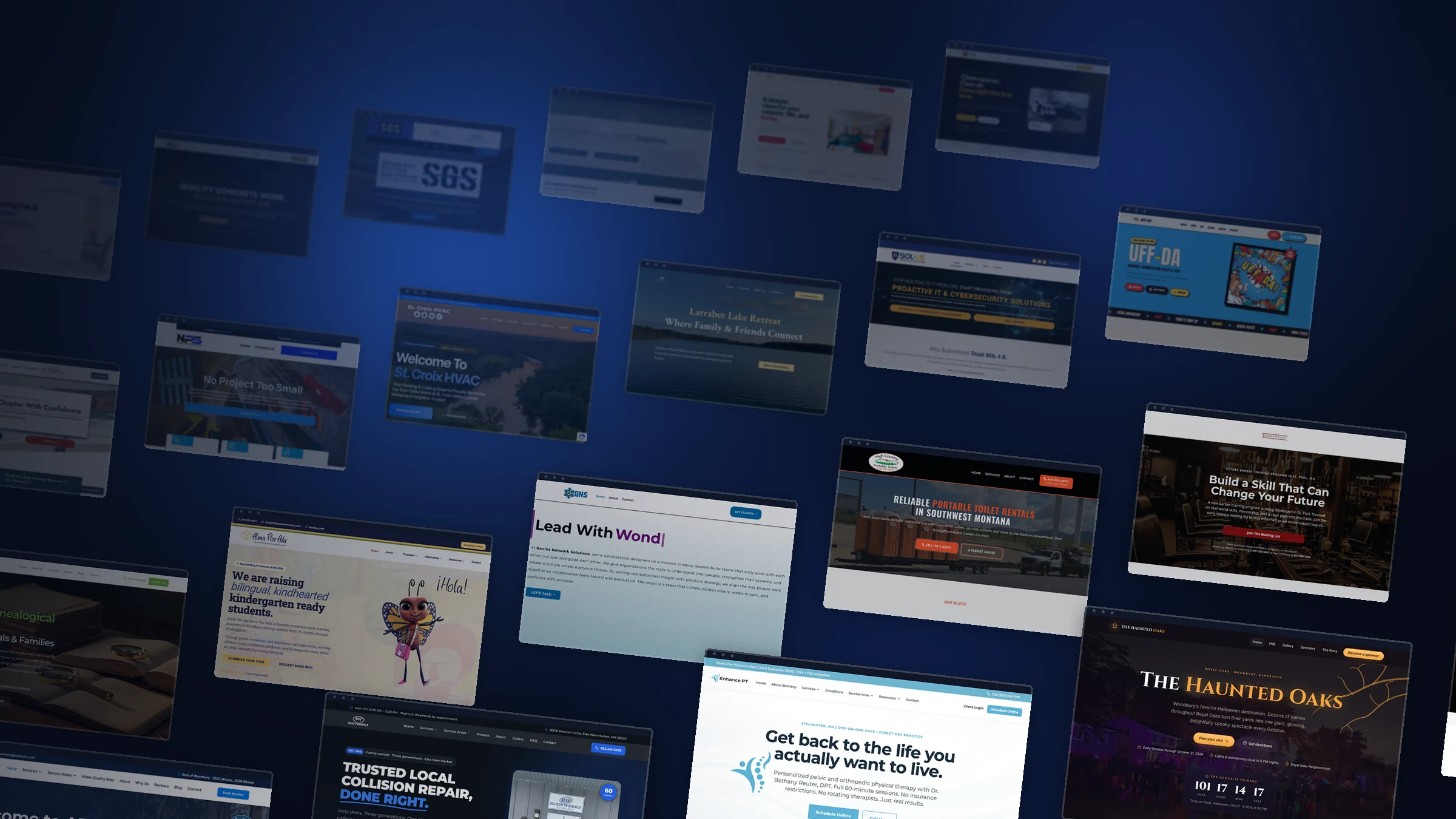 A collage of client websites designed and built by McKinney Creative Ventures