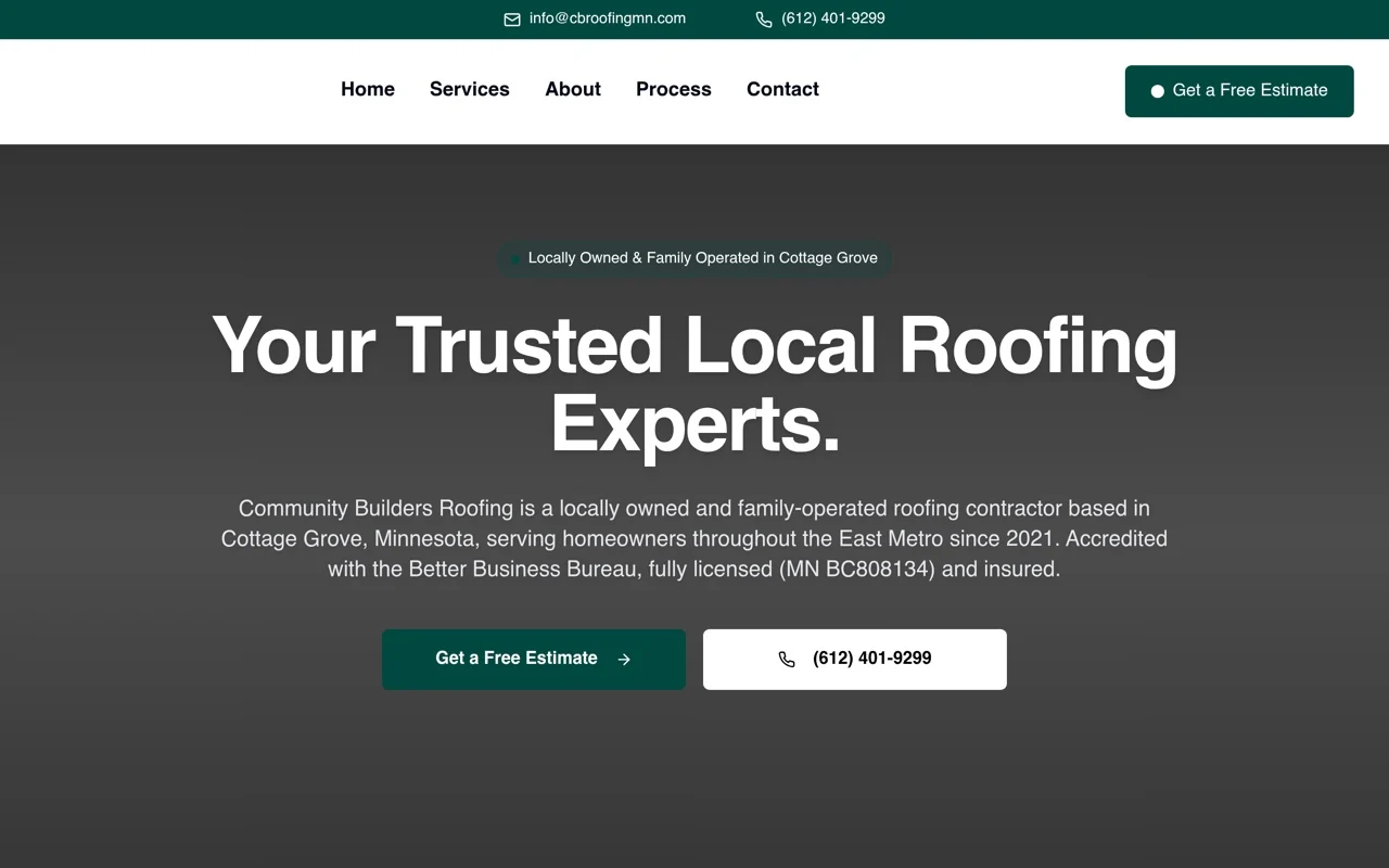 Community Builders Roofing website